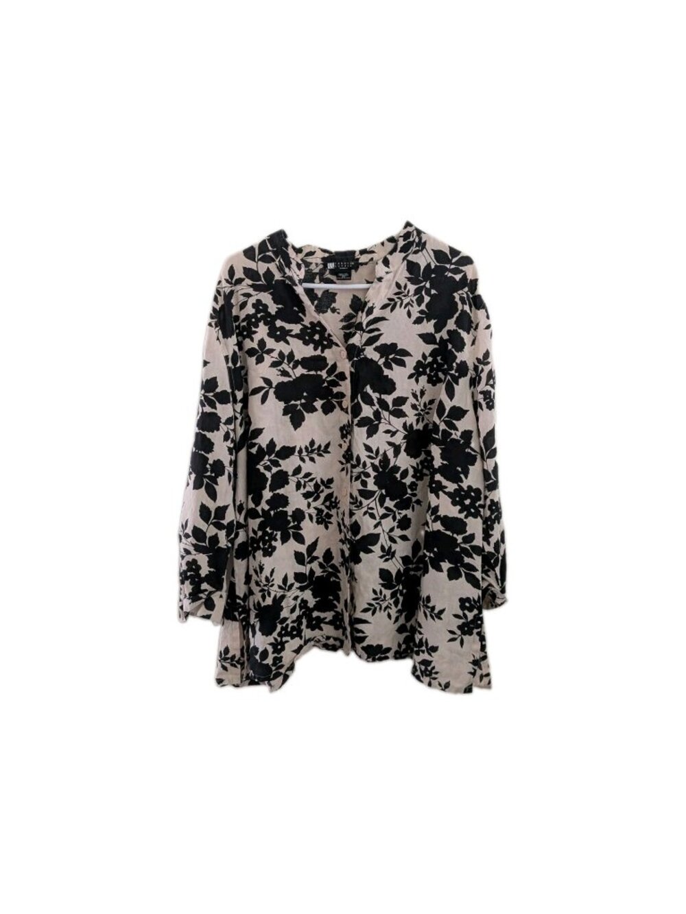 Carole Little Linen Floral Tunic Top Women's 3X Lagenlook Art to Wear Plus Size